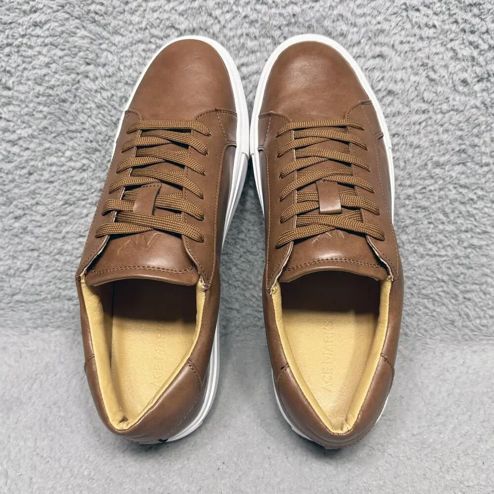 Ace Marks Brett Mens Size 10 Faux Leather‎ Sneakers Shoes Brown Cognac